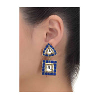 Cobalt Blue Geometric Dangling Earrings With Kundan And Mina Work Online - Kalki Fashion