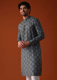 Cobalt Blue Kurta Set In Silk With Sequins Work
