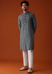 Cobalt Blue Kurta Set In Silk With Sequins Work
