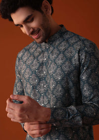 Cobalt Blue Kurta Set In Silk With Sequins Work