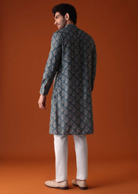Cobalt Blue Kurta Set In Silk With Sequins Work