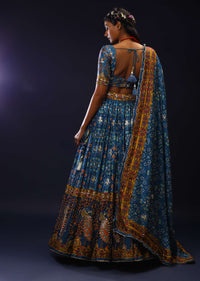 Cobalt Blue Lehenga Choli With Patola Print And Bird Motifs On The Border