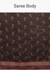 Coffee Brown And Red Half And Half Saree With Weaved Buttis And Bandhani Print Online - Kalki Fashion