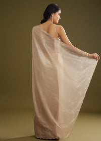 Coffee Brown Crushed Tissue Saree With Embroidered Scallop Border