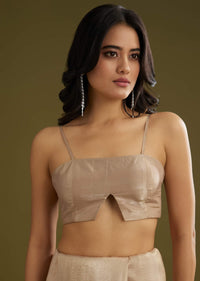Coffee Brown Crushed Tissue Saree With Embroidered Scallop Border