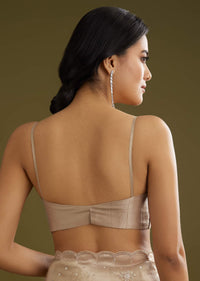 Coffee Brown Crushed Tissue Saree With Embroidered Scallop Border