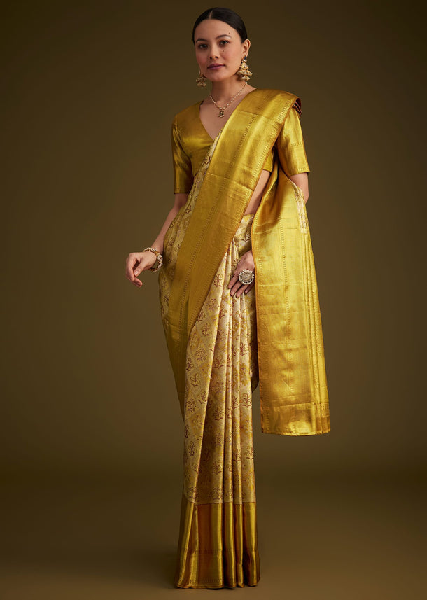 Coffee Beige Kanjivaram Silk Saree With Golden Zari Border