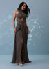 Coffee Brown Pleated Indowestern Ready-To-Wear Saree Gown In Sequins Lycra