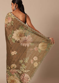 Coffee Brown Tussar Saree With Mirror Border And Unstitched Blouse Piece