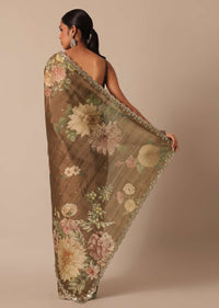 Coffee Brown Tussar Saree With Mirror Border And Unstitched Blouse Piece