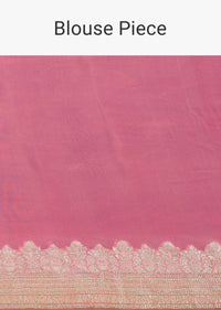 Rose Pink Georgette Khaddi Work And Zari Weave Saree With An Unstitched Blouse