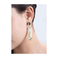 Contemporary style designer earring with black bead and acrylic stone only on kalki