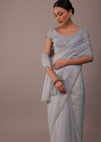 Cool Grey Organza Saree With Zari And Cut Dana Work