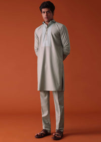 Cool Grey Pathani Kurta Set in Terry Rayon With Yoke Detailing