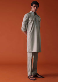 Cool Grey Pathani Kurta Set in Terry Rayon With Yoke Detailing