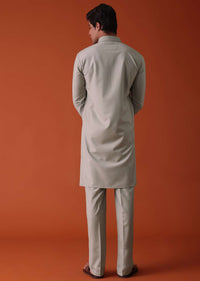 Cool Grey Pathani Kurta Set in Terry Rayon With Yoke Detailing