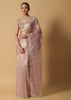 Copper Brown Foil Saree In Tissue With Cut Dana Embroidered Borders
