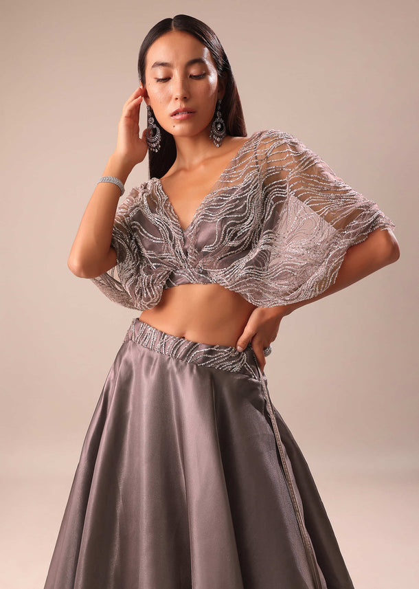 Copper Crepe Skirt With Butterfly Blouse