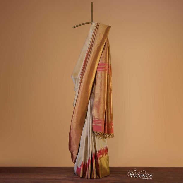 Copper Gold And Rapture Rose Saree In Pure Silk With An Unstitched Blouse