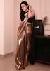 Copper Ready Pleated Saree In Metallic Lycra With A Black Embroidered Crop Top With Cut Out Detailing