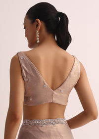 Copper Saree With Embroidered Border And Unstitched Blouse