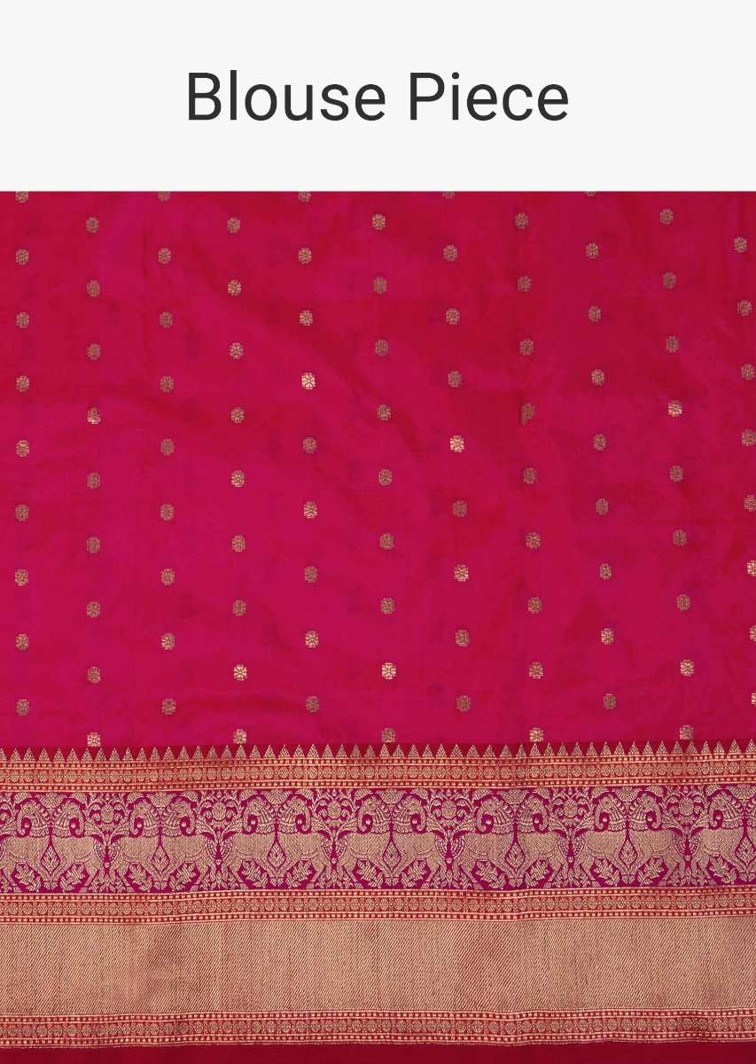 Coral banarasi silk saree in weaved floral butti