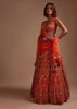 Coral Orange Lehenga Choli In Net With Mirror And Sequins Embroidered Floral And Mughal Embroidery Along With Belt Detailing