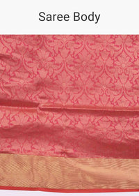 Coral pink banarasi brocade saree only on Kalki