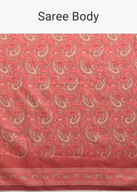 Coral Red Saree In Silk Blend With Paisley Jaal Print Online - Kalki Fashion