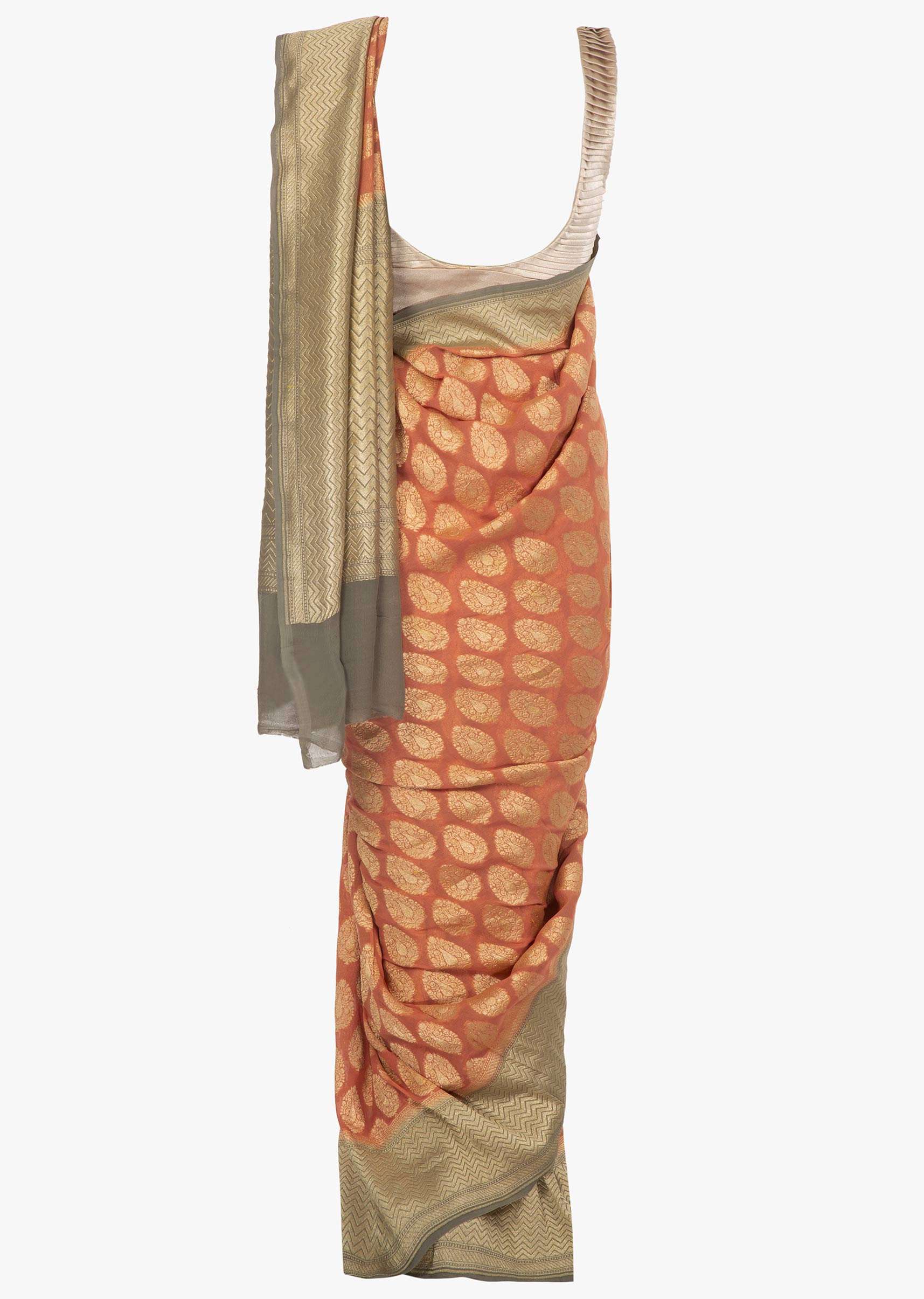 Coral weaved georgette saree in brocade pallo and border