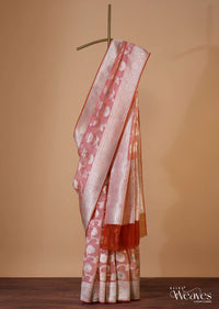 Salmon Pink Banarasi Saree In Zari Woven Georgette With An Unstitched Blouse