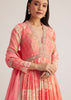Coral Pink Printed Anarkali With Organza Dupatta