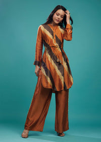 Rust Orange Cotton Silk Tie-Dye Top With Palazzo