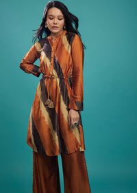 Rust Orange Cotton Silk Tie-Dye Top With Palazzo