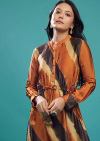 Rust Orange Cotton Silk Tie-Dye Top With Palazzo