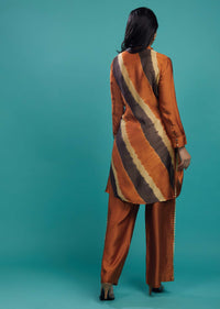 Rust Orange Cotton Silk Tie-Dye Top With Palazzo