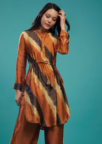Rust Orange Cotton Silk Tie-Dye Top With Palazzo