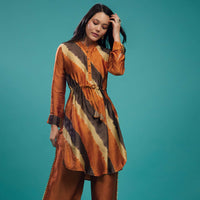Rust Orange Cotton Silk Tie-Dye Top With Palazzo