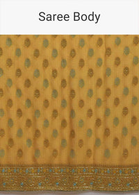 Corn Yellow Banarsi Saree In Georgette With Golden And Silver Weaved Checks And Floral Buttis Online - Kalki Fashion