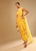 Corn Yellow Dhoti And Crop Top Suit With Hand Embroidered Leaf Motifs And A Matching Dupatta