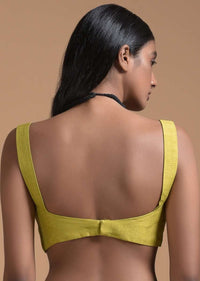 Corn Yellow Sleeveless Blouse In Raw Silk With Sweetheart Neckline And Curved Hem