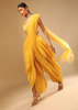 Corn Yellow Dhoti And Crop Top Suit With Hand Embroidered Leaf Motifs And A Matching Dupatta