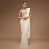 Cotton White Ready Pleated Saree With A Crop Top Set In Cut Dana Embroidery, Paired With The Spaghetti Straps With A Corset Neckline