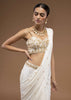 Cotton White Ready Pleated Saree With A Crop Top Set In Cut Dana Embroidery, Paired With The Spaghetti Straps With A Corset Neckline