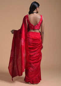 Cranberry Red Saree In Cotton With Bandhani In Geometric Design Online - Kalki Fashion