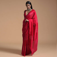 Cranberry Red Saree In Cotton With Bandhani In Geometric Design Online - Kalki Fashion