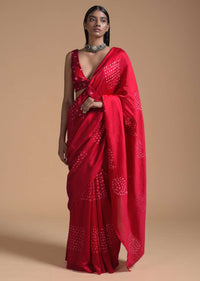 Cranberry Red Saree In Cotton With Bandhani In Geometric Design Online - Kalki Fashion