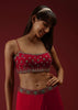 Cranberry Red Ready Pleated Saree With A Multicolored Hand Embroidered Blouse And Belt