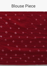 Cranberry Red Saree In Cotton With Bandhani In Geometric Design Online - Kalki Fashion