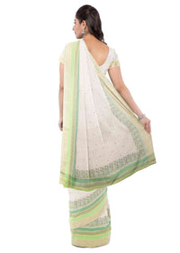 Cream banarasi saree with green floral printed border only on Kalki